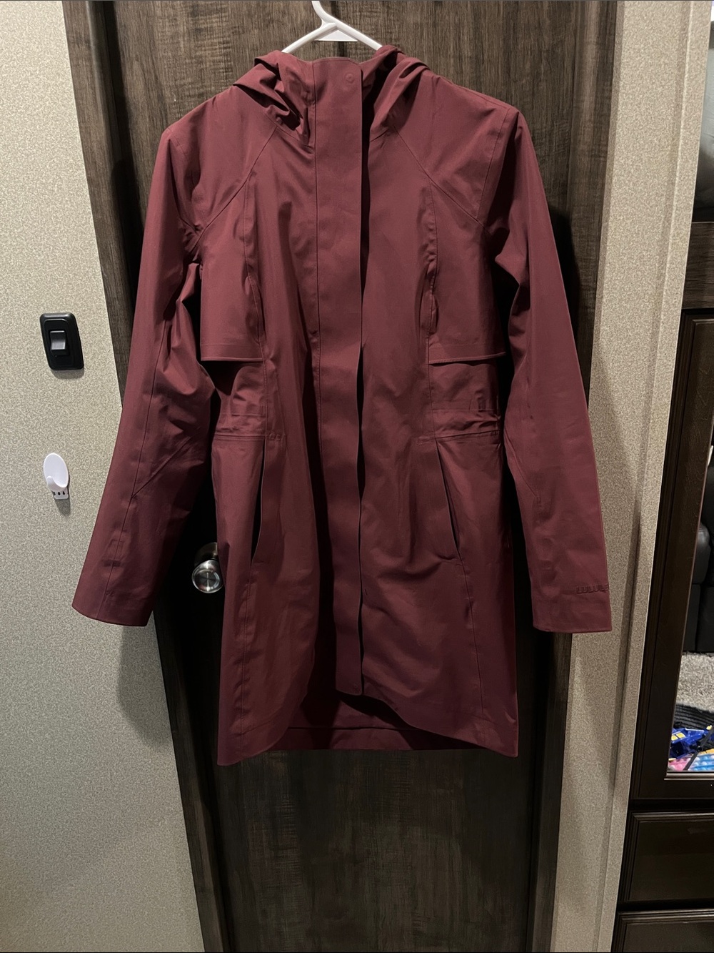 Lululemon Hooded Long Rain Coat in Burgundy